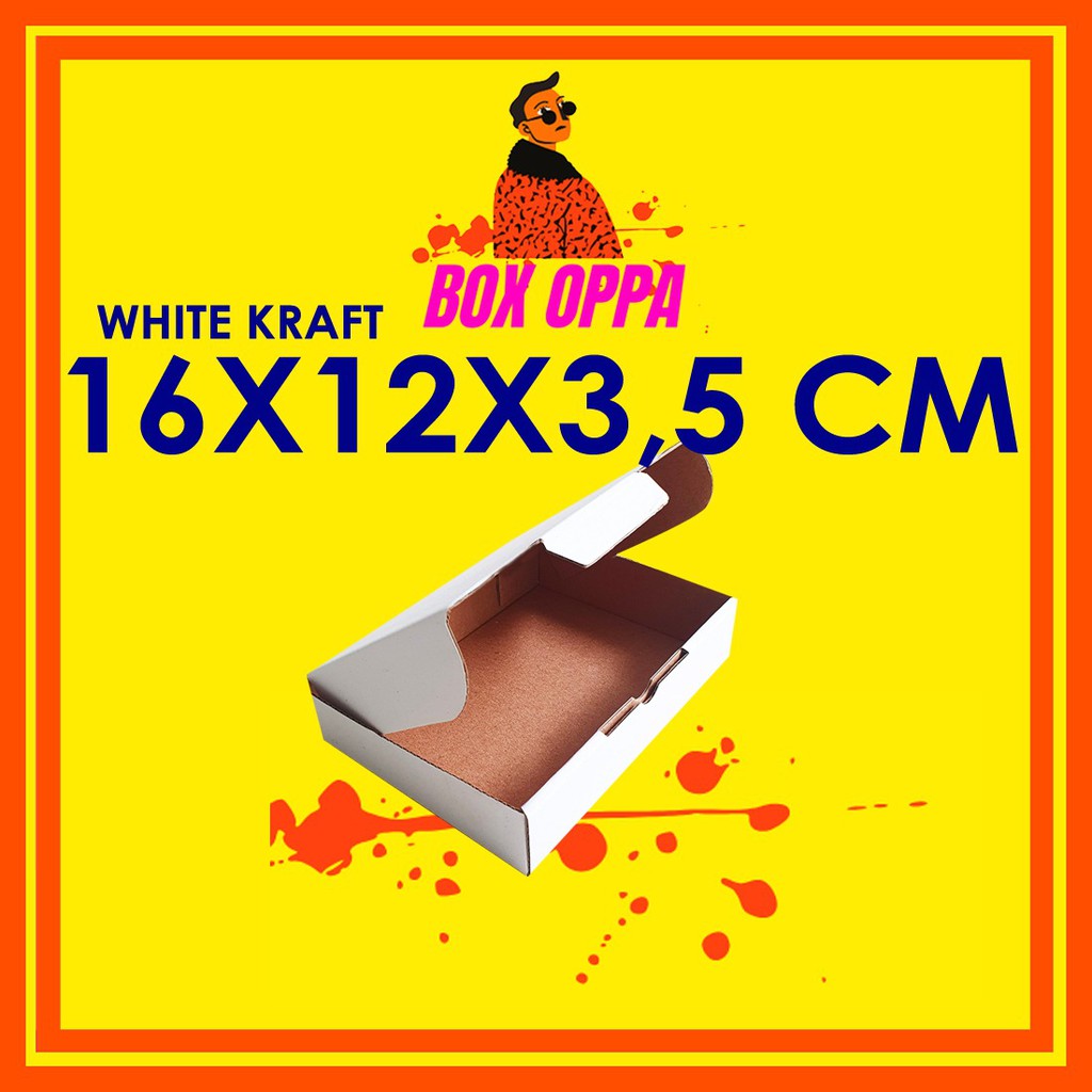 

Kardus PUTIH uk 16x12x3,5 cm (ECER) Die Cut Box Kotak Packing Aksesoris Baju cookies brownie dll