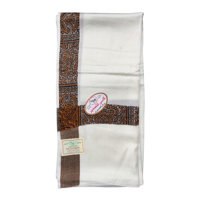 Sorban Sorban Habaib Warna Putih Motif Ornamen Emas Ukuran 55.9cm x 203.2 cm(D2B1) Sorban Kasmiri So