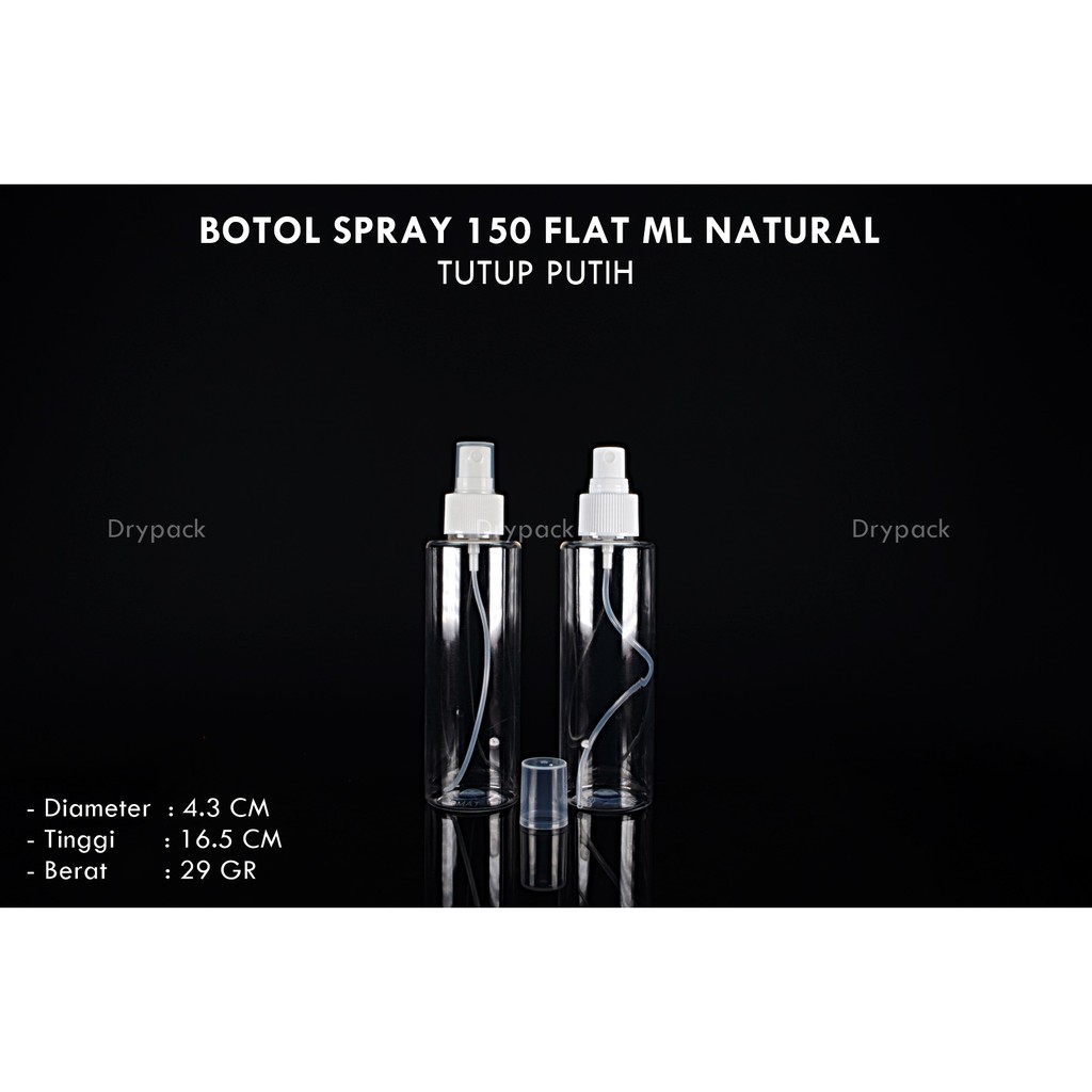 Botol Spray 150 ml Flat Natural tutup Putih