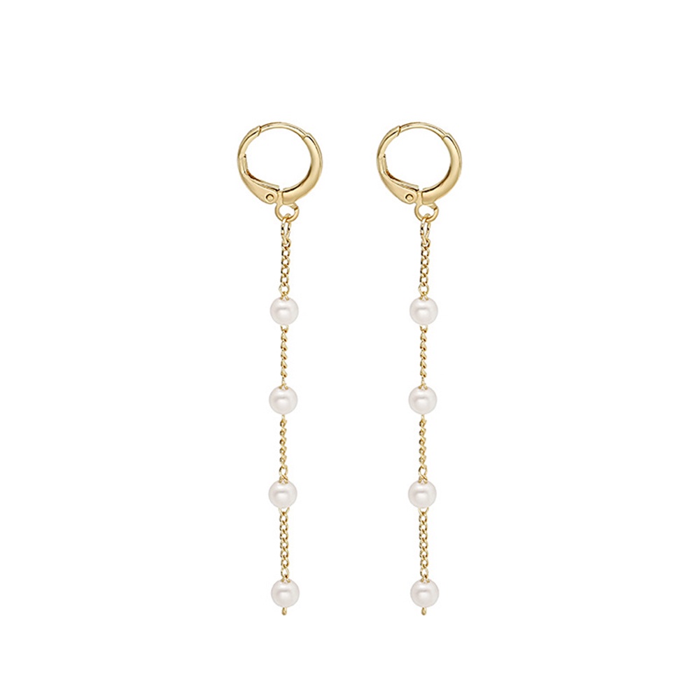 Anting Rantai Panjang Rumbai Lapis Emas Aksen Mutiara Untuk Wanita