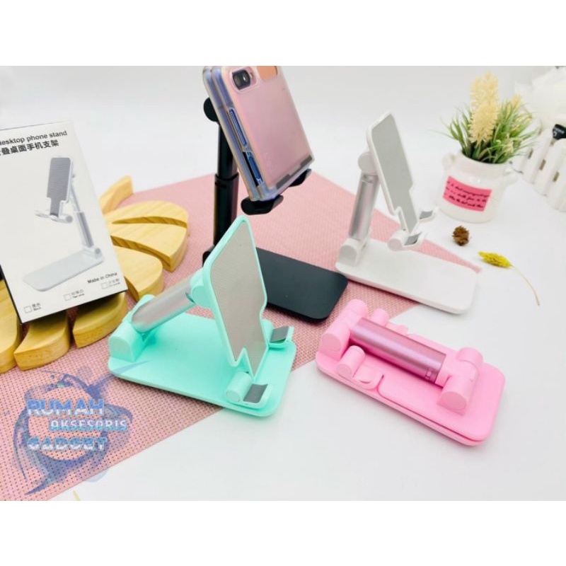 (Pack biru kualitas bagus) FOLDING DESKTOP Holder stand HP duduk  macaron HD23