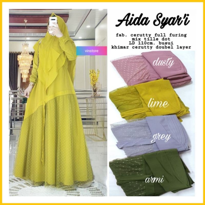 AIDA SYAR'I By VINSTORE -GAMIS SYARI WANITA TERBARU LD 110 CM - GAMIS POLOS