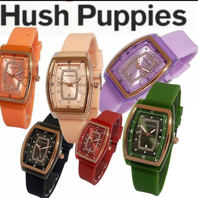 (Terima Cod)Jam Tangan Wanita Fashion Hushpuppies Oval Karet Tanggal Aktif Strap Rubber(Terima Cod)
