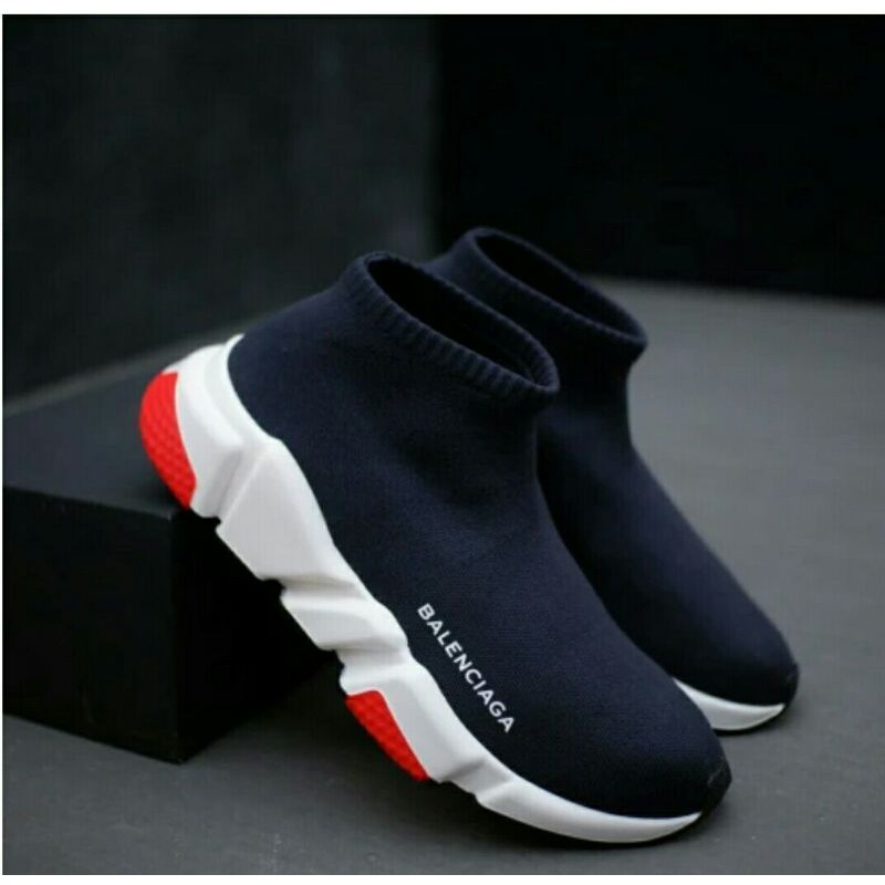 Balenciaga Speed Sock Trainer Shoes Women Red Sole Dark Navy Grey