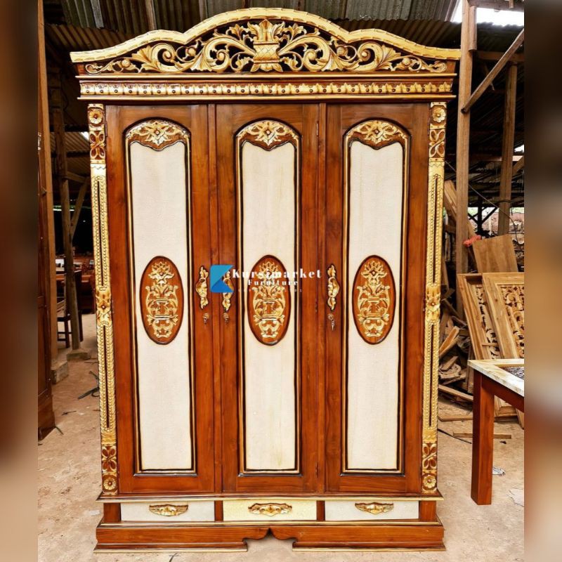 Lemari pakaian pintu 3 rahwana jati almari jati jepara lemari baju pintu 3 jati asli jepara