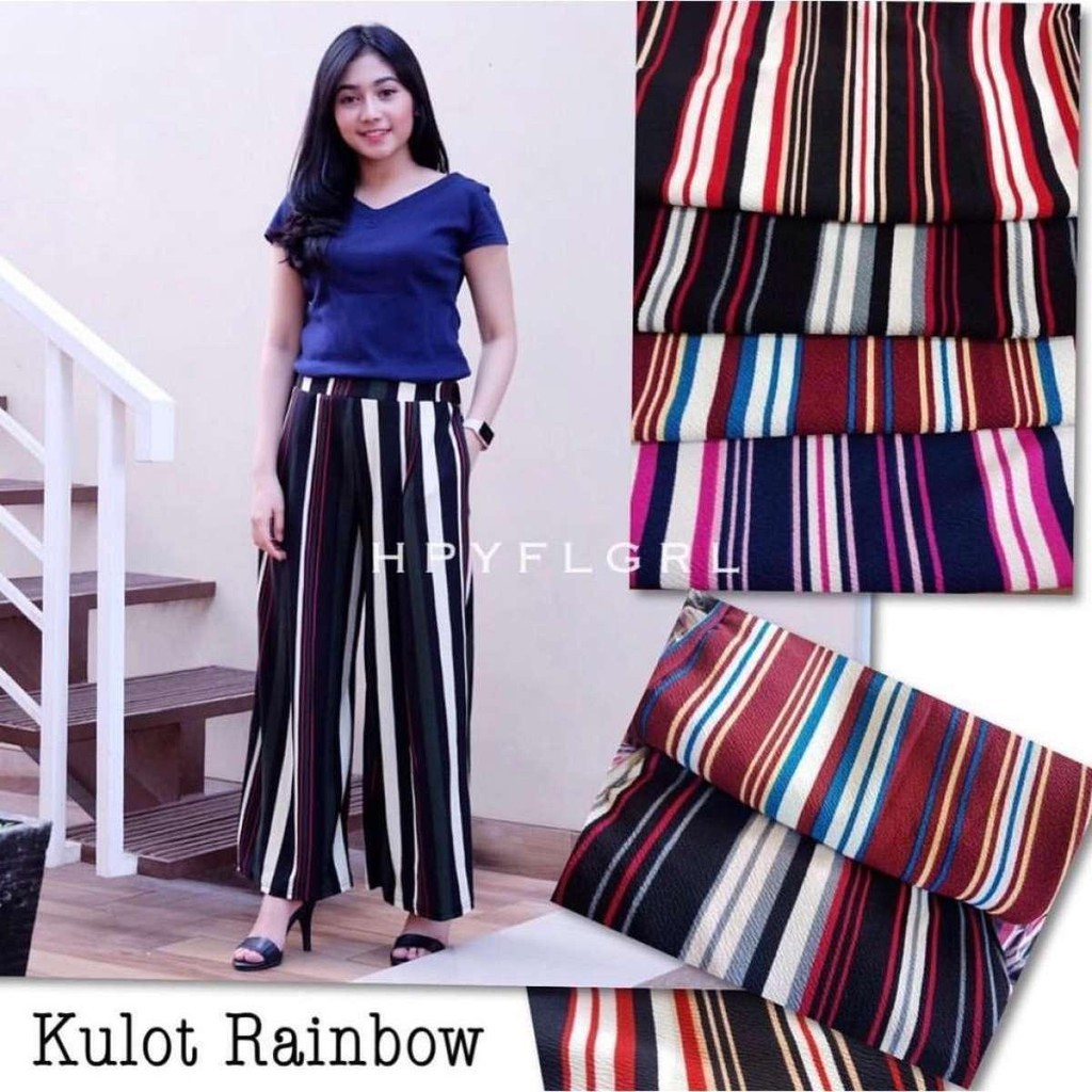 [COD] CELANA KULOT PANJANG WANITA MOTIF RAINBOW NORWAY PELANGI - Kulot Salur Warna Two tone