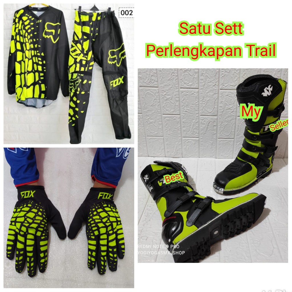 sepatu cross trail fullset KUALITAS PREMIUMsetelan offroad jersy celana dan glove terlaris