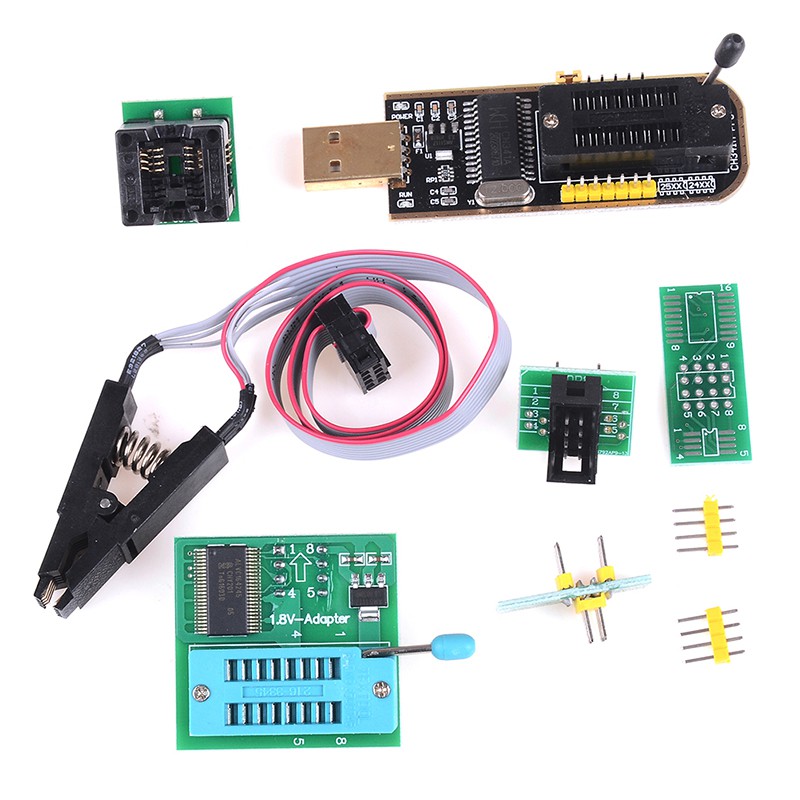 EEPROM BIOS Flasher USB Programmer CH341A + SOIC8 Clip + Adaptor 1.8V