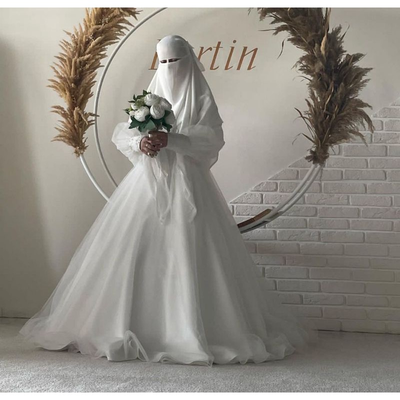 gaun akad syari walimah cadar bandana (full set gaun,jilbab,veil,cadar)