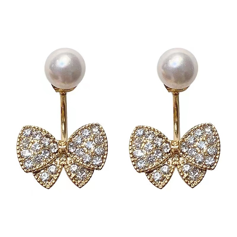 Anting Tusuk Silver s925 Desain Pita Hias Mutiara Berlian Imitasi Gaya Korea