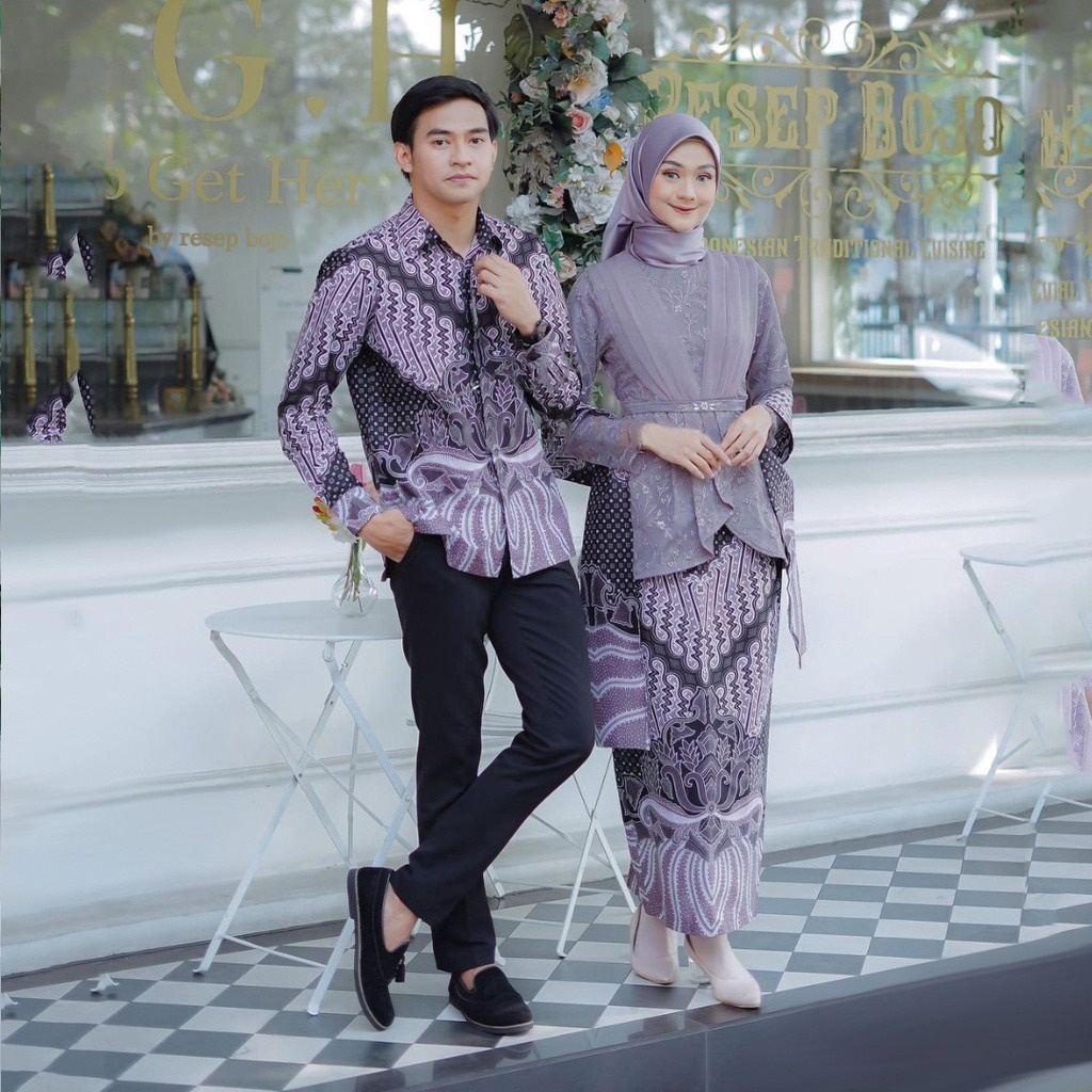 NEW ARRIVAL Batik Kebaya Couple Kasandra Tille mutiara | Couple Tunangan | Kebaya Wisuda | Kebaya Kondangan | Kebaya Brukat Modern