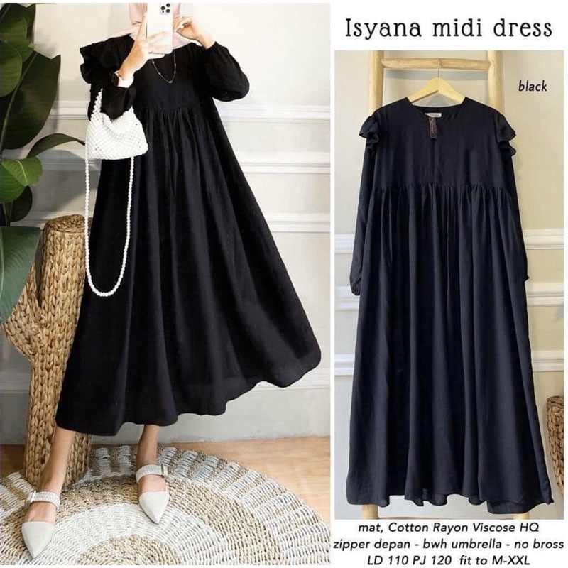 ISYANA DRESS MIDI KATUN RAYON DRESS VINTAGE DRESS KOREA STYLE