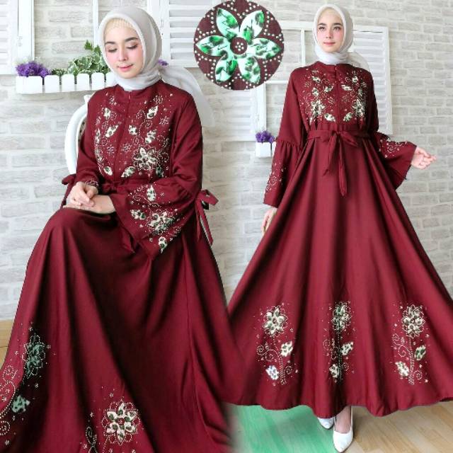 Gamis Aulia Maxi Maroon - Pakaian Wanita - Pakaian Muslim - Fashion Muslim - Dress Gamis