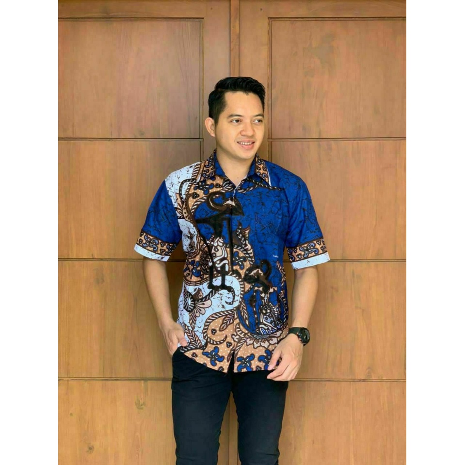 KEMEJA BATIK ORI MOTIF WAYANG PANDAWA BIRU