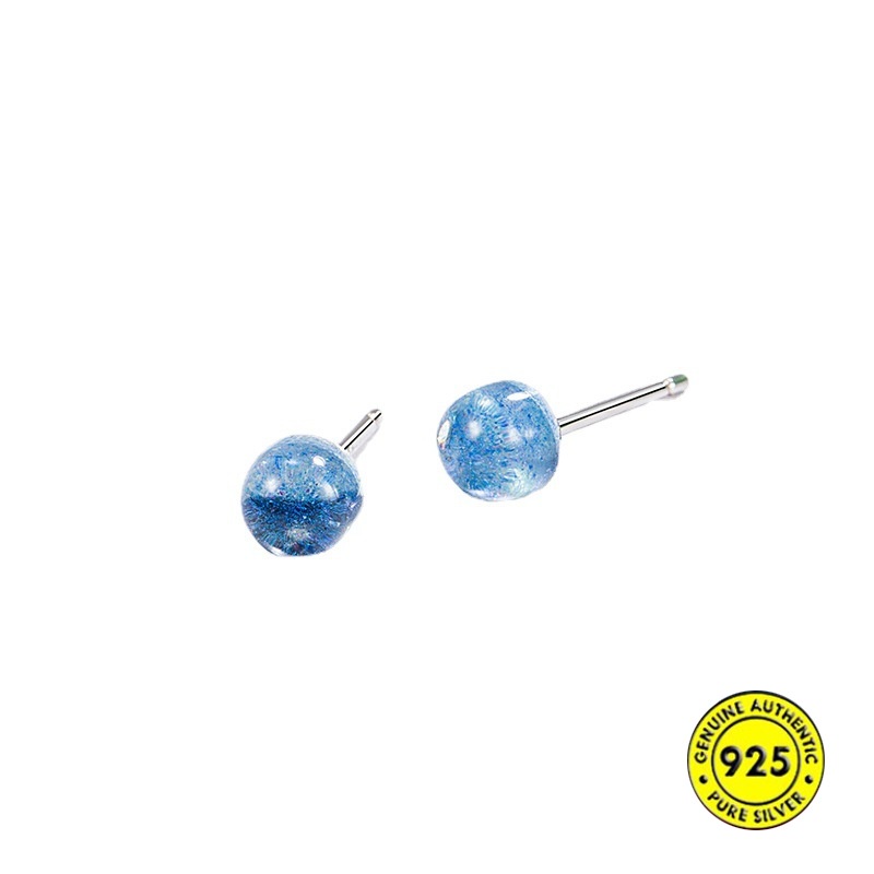 Anting Stud S925 Silver Anti Alergi Desain Manik-Manik Biru Langit Berbintang