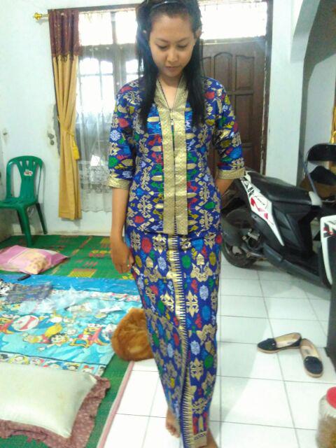 Sarimbit Couple Pasangan Batik Rok N Blus  Span Panjang Wanita Santika Prodo Biru