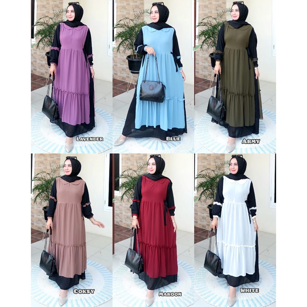 GAMIS CERUTY SAKURA TERBARU WARNA KOMBINASI HITAM/GAMIS KOMBINASI/GAMIS PREMIUM/GAMIS TERBARU ORIGIN