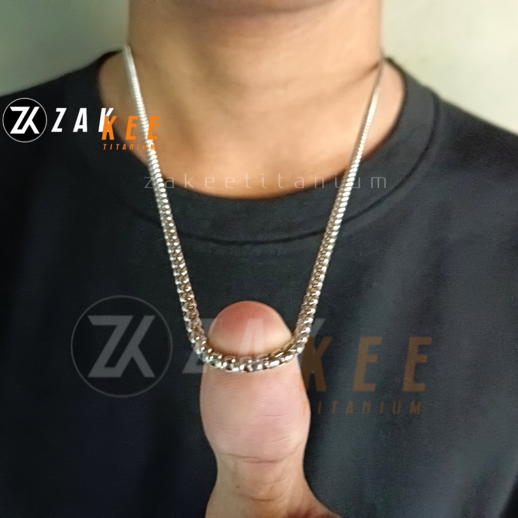 Kalung Titanium Pria Wanita Anti Karat Rantai Silver Cowok Cewek Keren Rante Panjang 45cm 50cm 60cm