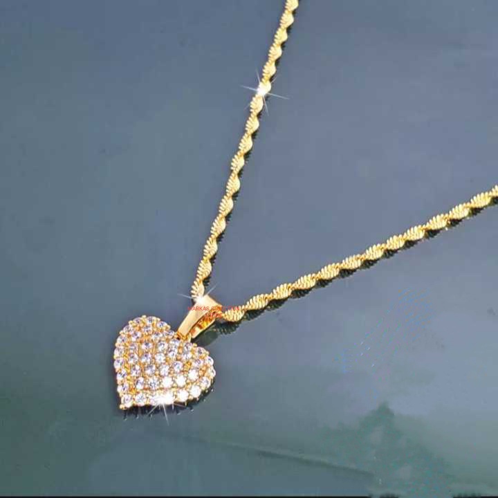 Kalung Melintir Yang Model Titanium + Liontin LOVE 24K Lapis Emas Persis Emas Asli -tdk luntur