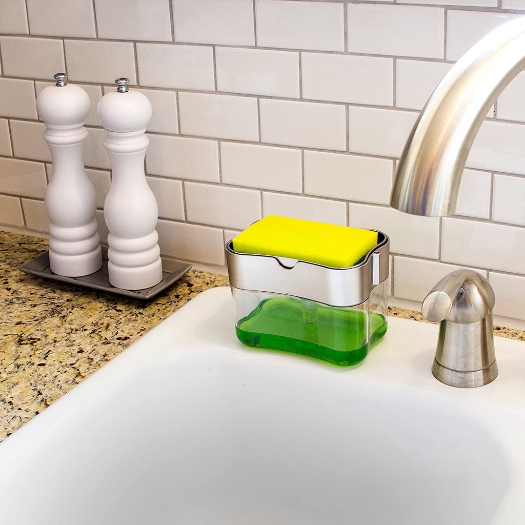 TOUCH SOAP DISPENSER TEMPAT SABUN CAIR CUCI PIRING + SPONGE SPONS BUSA