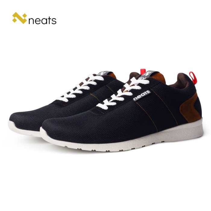 Sepatu Sneakers Pria N-019 Original Neats Bahan Mesh Black