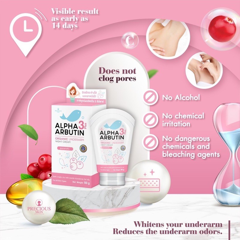 ALPHA ARBUTIN 3+++ ORGANIK UNDERARM NIGHT CREAM Original / KRIM KETIAK By Thailand