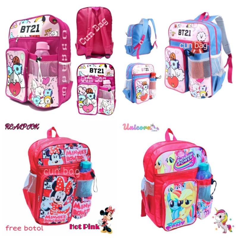 Tas Ransel Anak Perempuan | Ransel sekolah anak TK-SD | Tas anak Karakter Kartun Terbaru | Free Botol Minuman