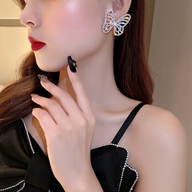 Glitter Berlian Kupu-Kupu Bercabang Anting-Anting Wanita Korea fashion Berlebihan Pesta Telinga Aksesoris