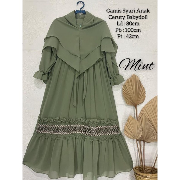 Gamis Anak Ceruty Babydoll / Gamis Syari Variasi Renda / Gamis Set Khimar Untuk Usia 8-9 tahun