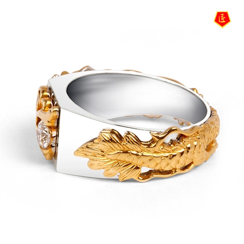 [Ready Stock]Domineering Dragon Pattern Color Separation Ring 18K Gold Diamond