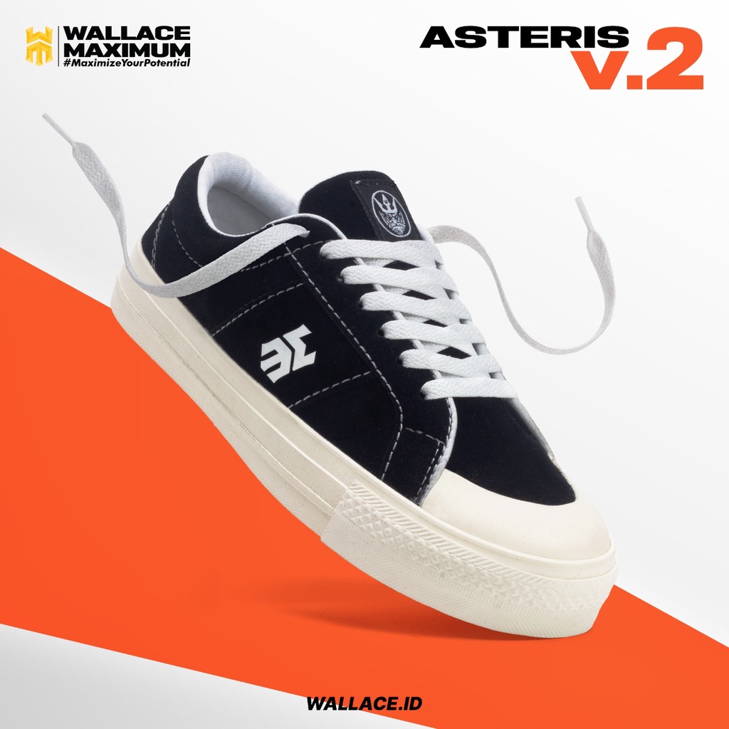 Wallace 39-43 asteris Black Sepatu Sneakers Skate Pria ORIGINAL sepatu vulcanized skateboard