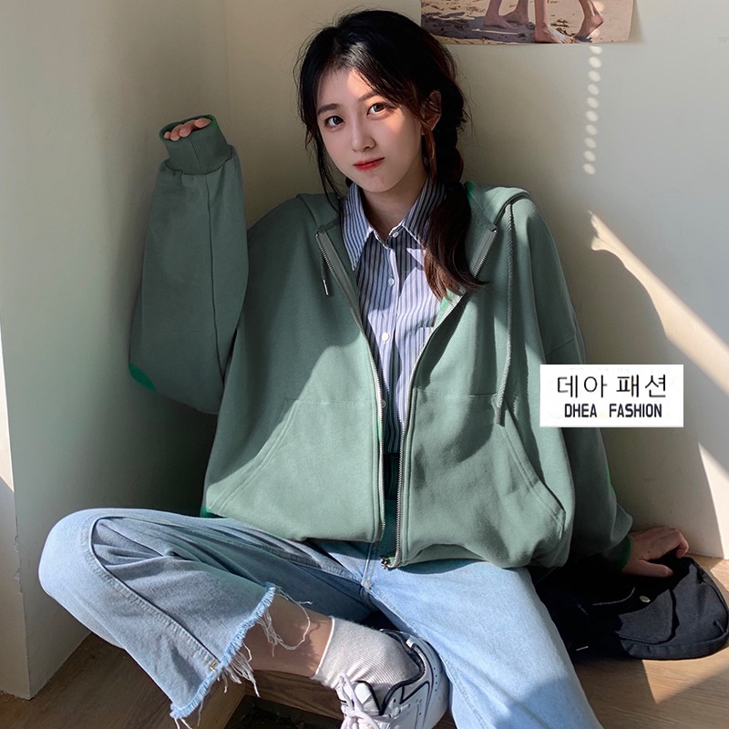 Jaket Hoodie Polos Zipper Korea Style | Sweater Hoodie Zipper | Dhea Fashion