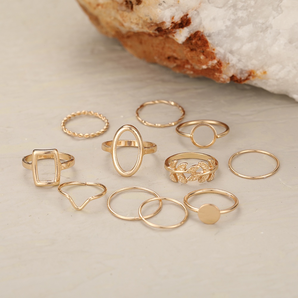 11 Pcs/set Geometry Leaf Rings Set Vintage Freestyle Collocation Gold Silver Ring for Women Fashion Jewelry Accessories