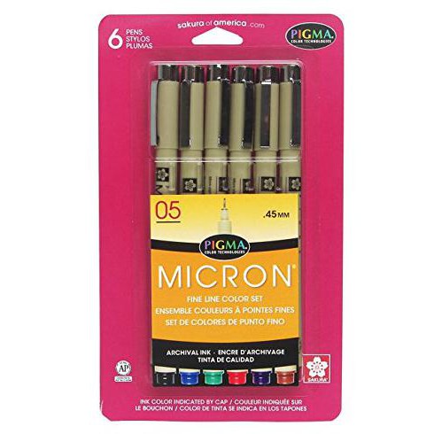 

{{BAYAR DI TEMPAT}} Pigma Micron Pens 05 .45mm 6/Pkg-Black, Blue, Green, Red, Purple & Bro TERBATAS
