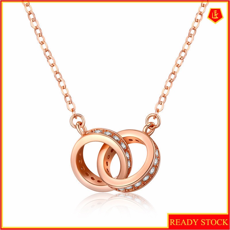 [Ready Stock]Fashion 18K Rose Gold Plated Double Ring Necklace Clavicle Chain