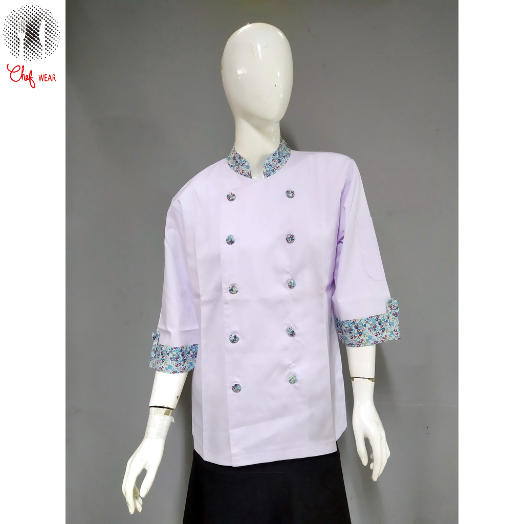 Chef Wear Baju Koki Wanita 3/4S Komb Bunga (Size kecil)