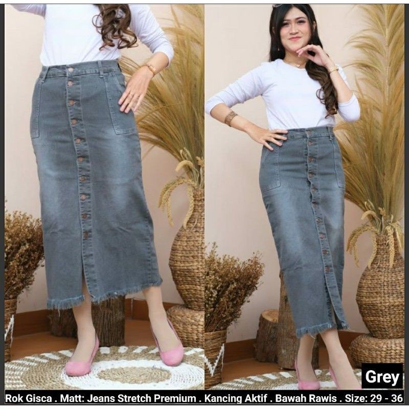 ROK JEANS PANJANG GISCA SKIRT/PREMIUM STRETCH JEANS-Grey