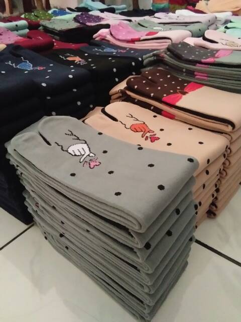 Kaos Kaki Jempol Wanita Muslimah Motif Dewasa Mix, Motif Random (Size L, Panjang, Tapak Hitam,Murah)
