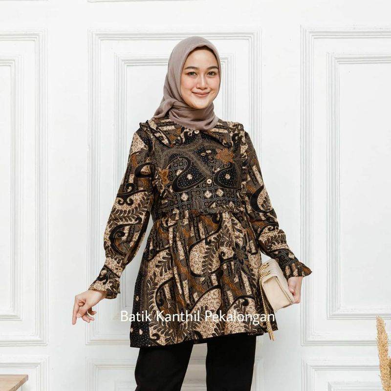 tey-17 Batik wanita ASJ SA HRB026 baju batik wanita moderen casual size M L XL XXL-B. Widodari