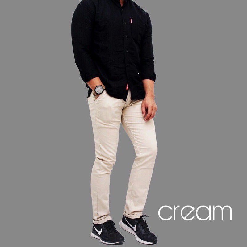 Celana panjang Reguler Chino/Chinos pria/Cowok standar 5warna hitam/Abu/Moca/Crem bisa COD