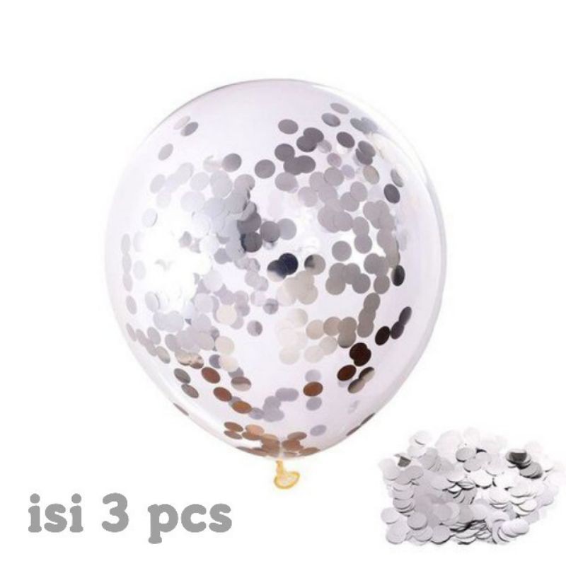 balon confetti gold silver isi 3 pcs 12 inch balon bening manik manik