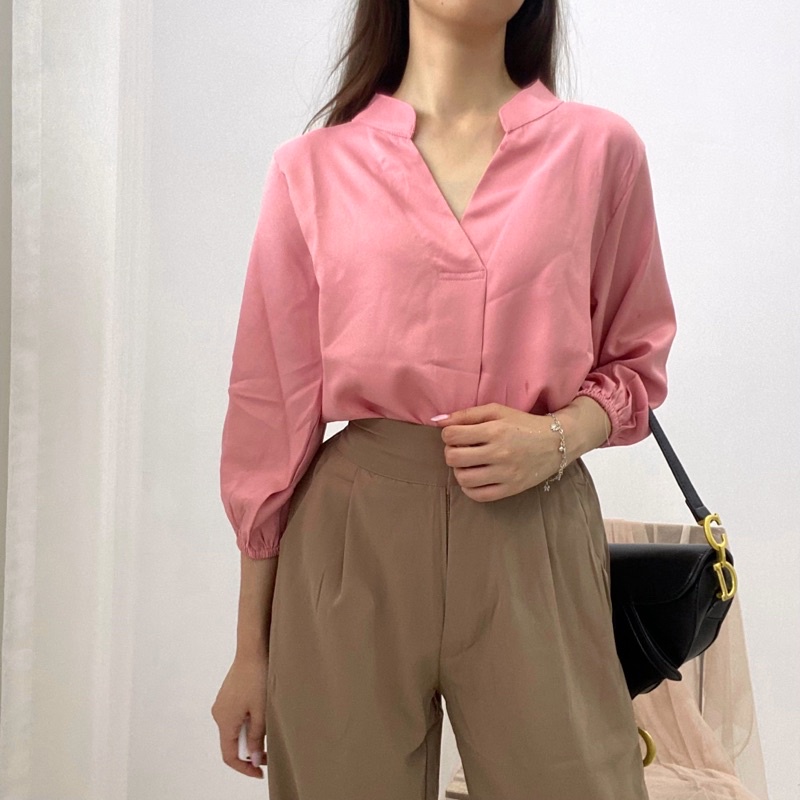 FERO Blouse Kerah Wanita / V-Neck Blus Formal Korea / Atasan Formal Wanita 0394