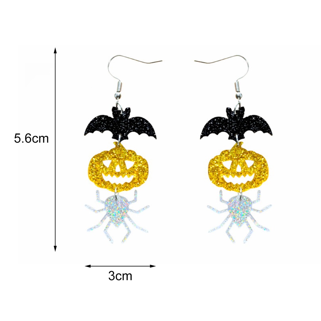 Hu Hu Hu Hu Hu Alat Bantu Pasang Kacamata♡ 1 Pasang Anting Kait Panjang Bentuk Kelelawar Labu Laba-Laba Bahan Akrilik Glitter Untuk Pesta Halloween