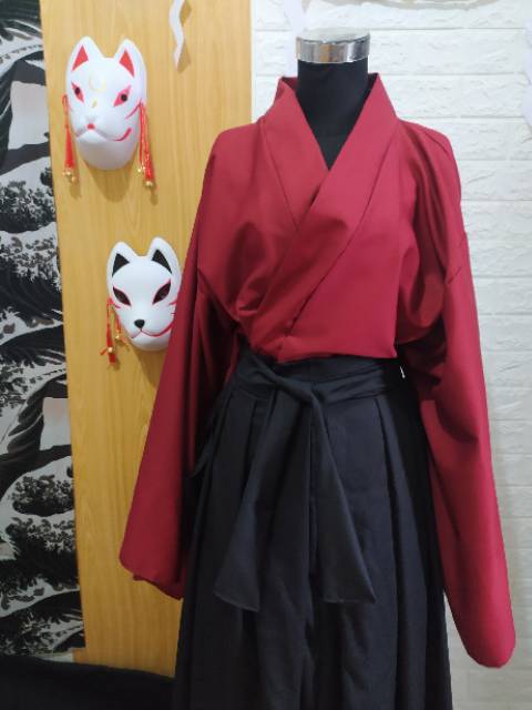 【QTakasi】YUKATA HAKAMA MERAH HITAM JAPAN DRILL KIMONO CUSTOM COSPLAY