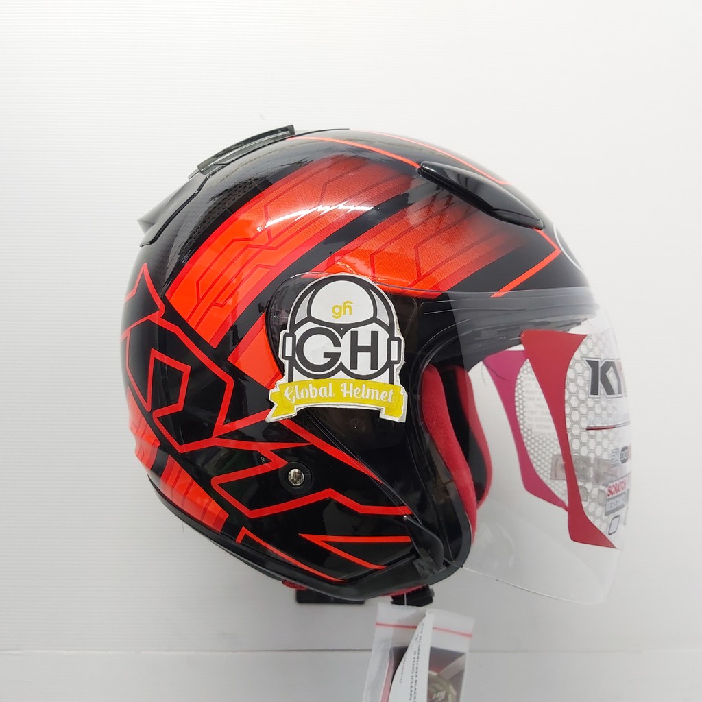 HELM HALF FACE KYT DJ MARU KYT DJMARU MOTIF #14 BLACK RED FLUO
