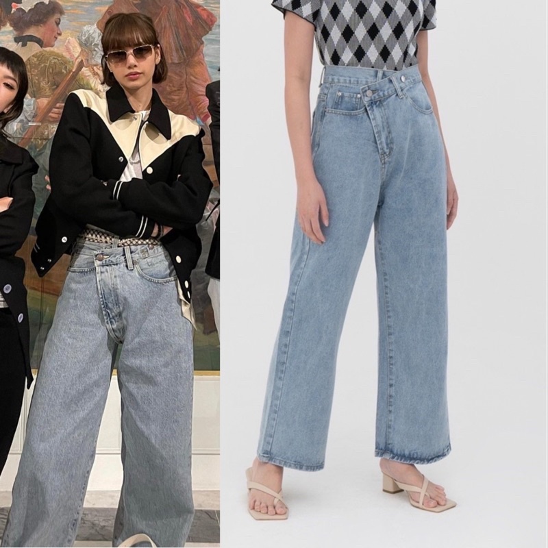 Jeans Highwaist La Lisa Blackpink Pinggang miring Aestetic-3550