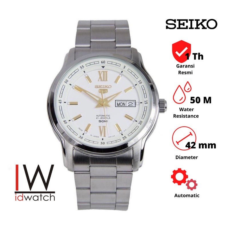 Seiko 5 SNKP15K1 Automatic Jam Tangan Pria Original SNKP15 Cowok Strap Rantai Stainless