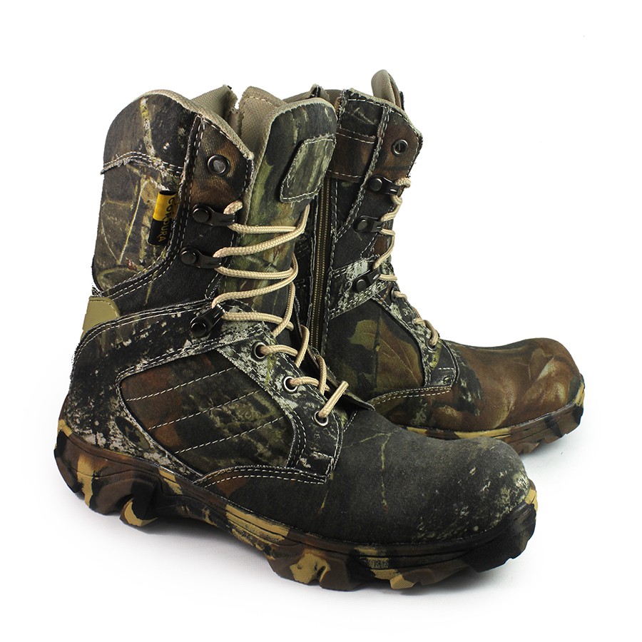 [BISA COD] Sepatu Pria Safety Boots LORENG Terlaris Camo Tinggi Ujung Besi Zipper Tracking Haiking
