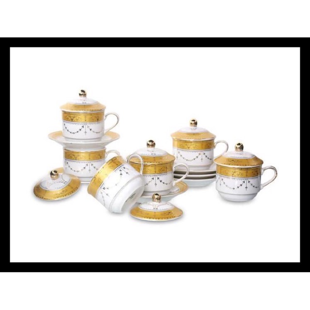 Cangkir set keramik vicenza + tutup Y85 motif padi / lily