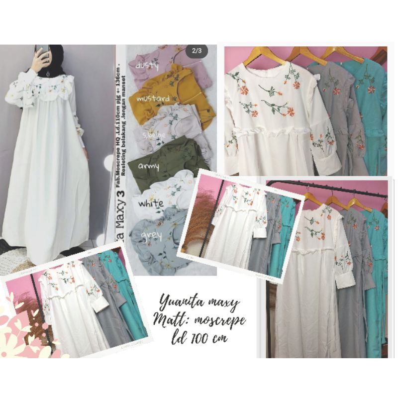 DRESS PANJANG GAMUS KEKINIAN YUANITA MAXY MOSCREPE LD 100 GAMIS SIMPEL KEKINIAN